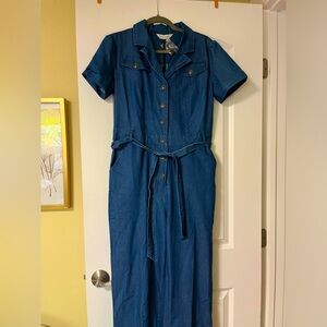 Blue Jean wide leg jumpsuit with button up front